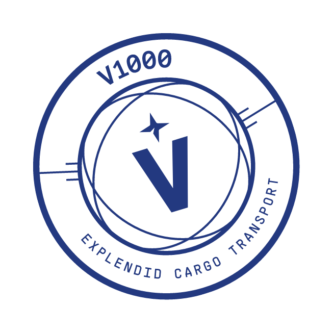 Blauw logo van V1000.